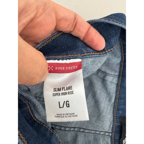 Express Slim Flare Super High Rise Jeans blue 90s preppy sz L - Picture 4 of 9